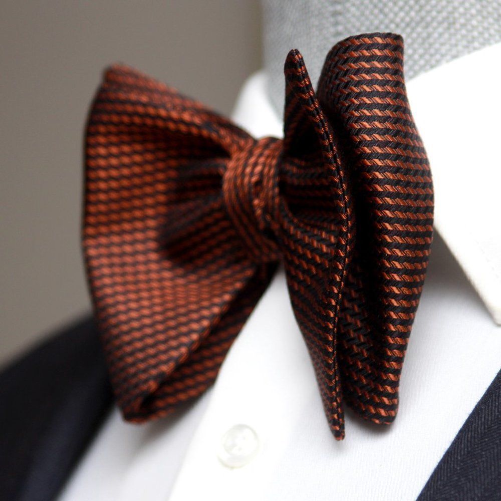 NWT Men's Self tied Bow Tie Orange Black Ornament Silk big Butterfly Bowtie S672